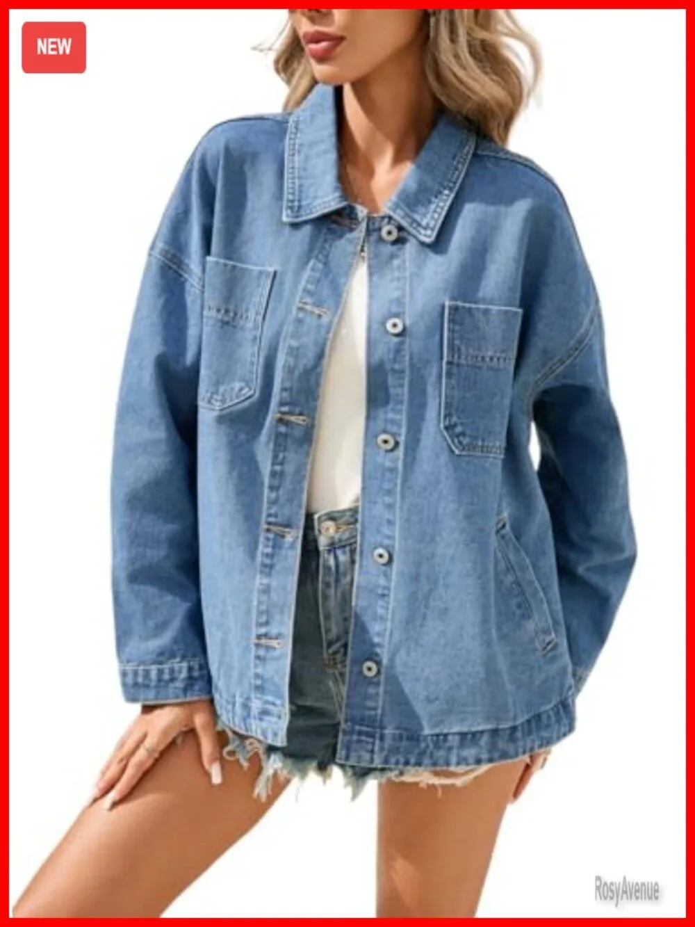 Oversized Denim Jacket with Pockets Button Down Shacket